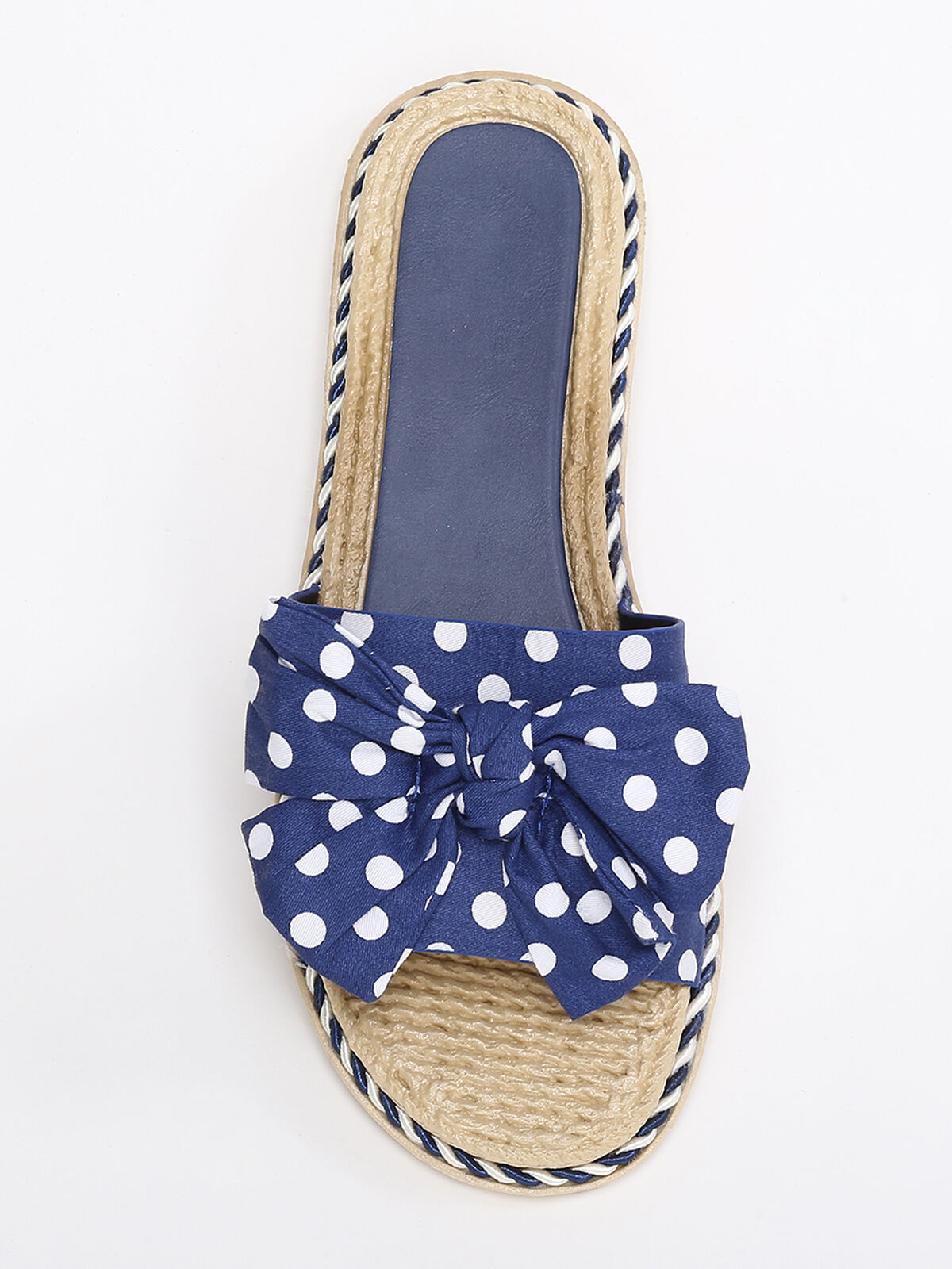 Mules en tissu à noeud et à pois- Bleu marine