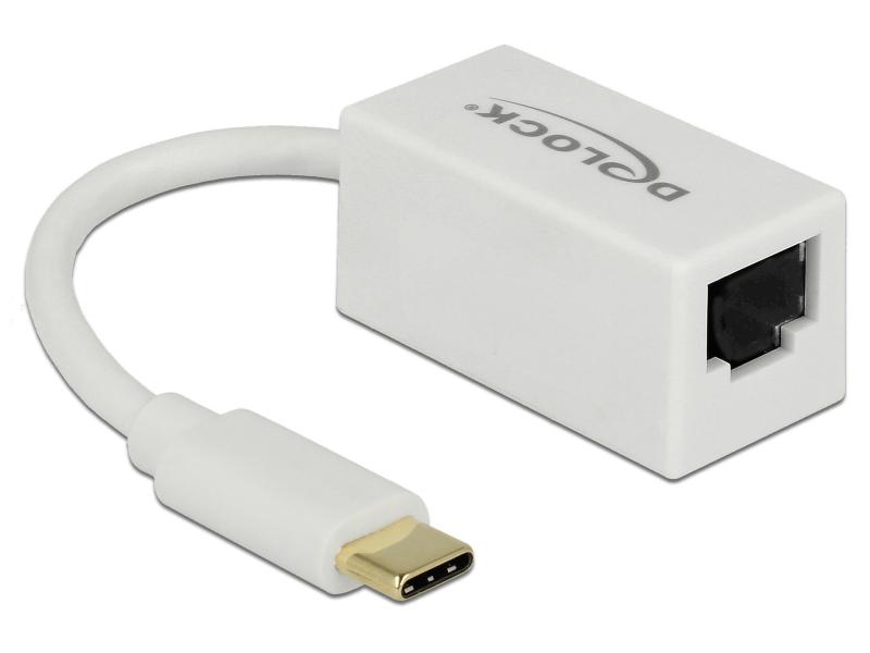 Delock Netzwerk-Adapter USB-C - RJ45 1Gbps, Weiss USB Typ-C Gigabit LAN Adapter