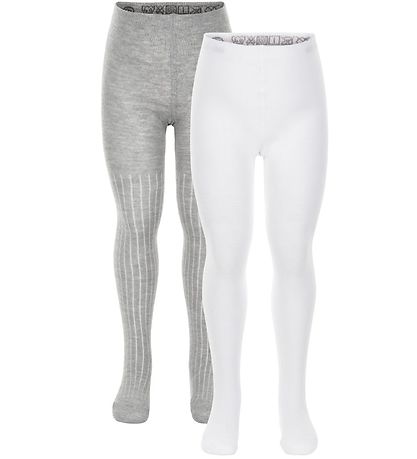 Minymo Strumpfhosen - 2er-Pack - Weiß/Grau