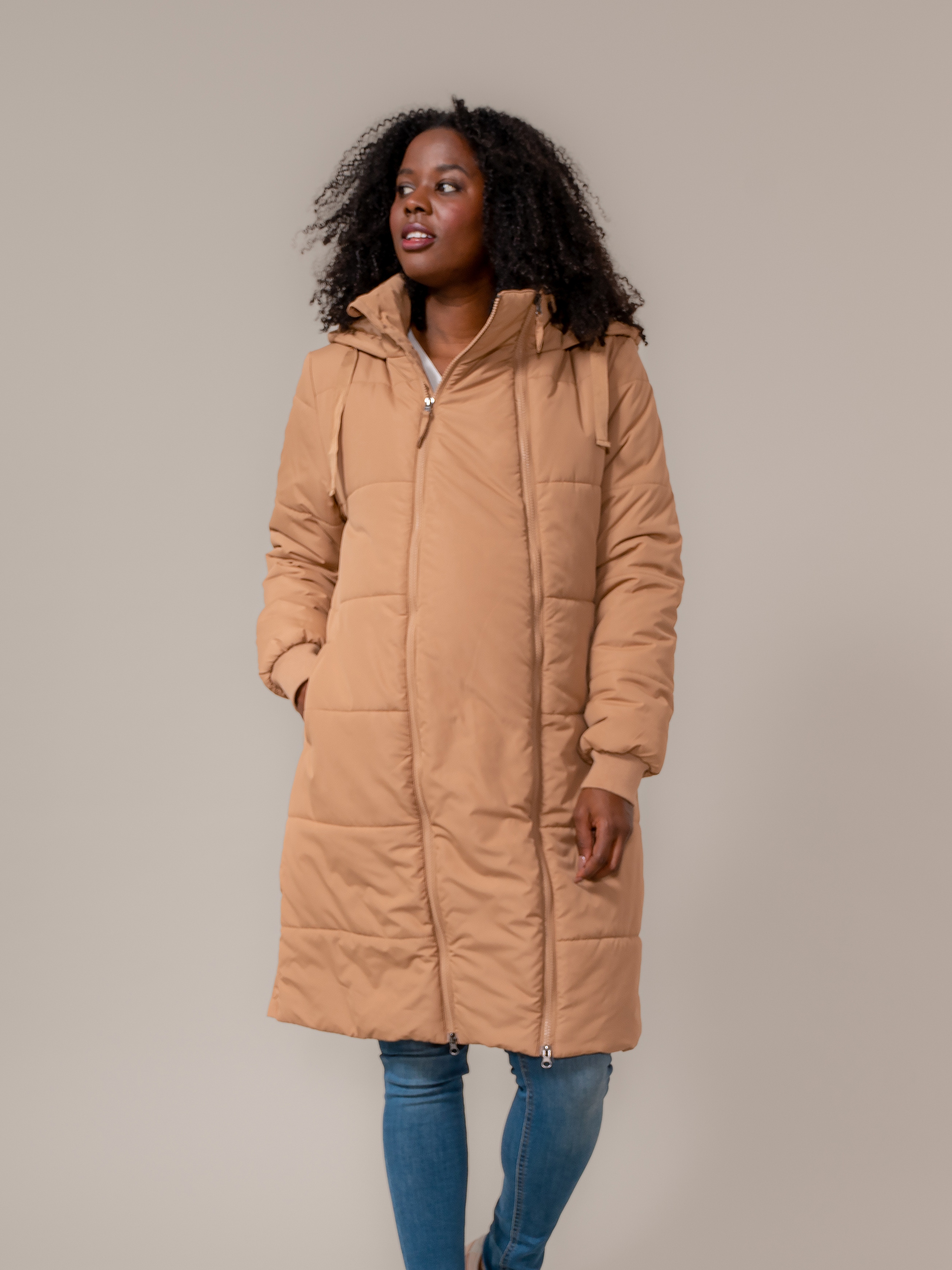 Prénatal 2 in 1 zwangerschapsjas lange mouwen effen beige