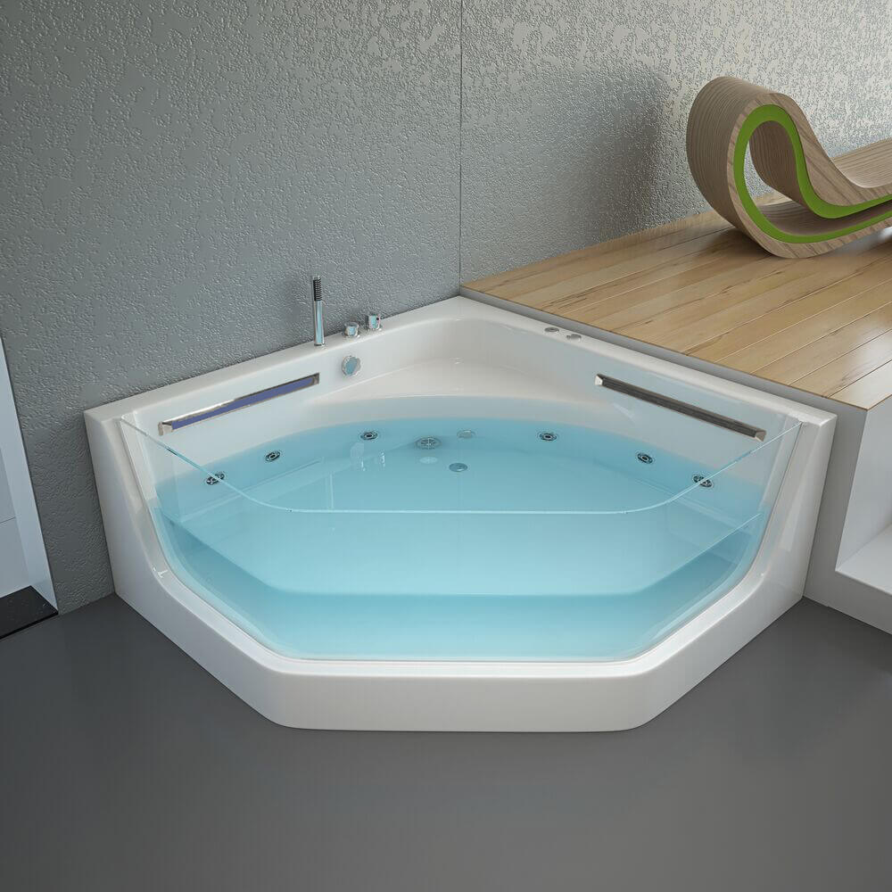 Home Deluxe - Whirlpoolbad - PACIFICO wit met lichttherapie en massage - Afmetingen 150 x 150 x 55 cm | Hoekbad, binnenbad, 2 personen