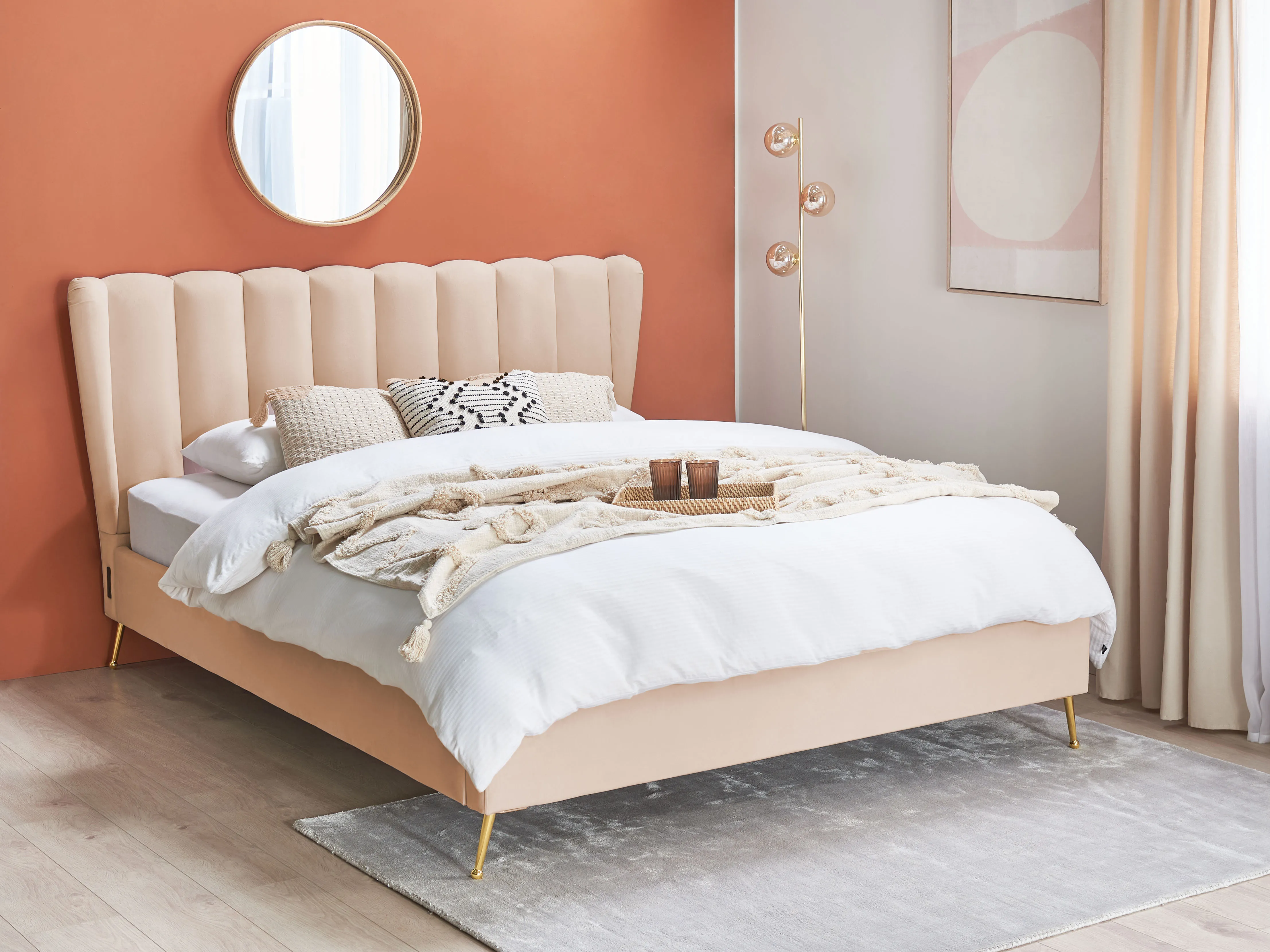 Bed Fluweel MIRIBEL 160 x 200 cm Beige