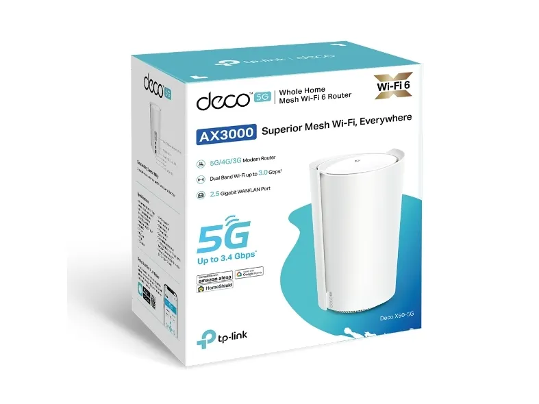 TP-Link Deco X50-5G, Hvid, Intern, Mesh-system, 230 m², Dual-band (2,4 GHz / 5 GHz), Wi-Fi 6 (802.11ax)