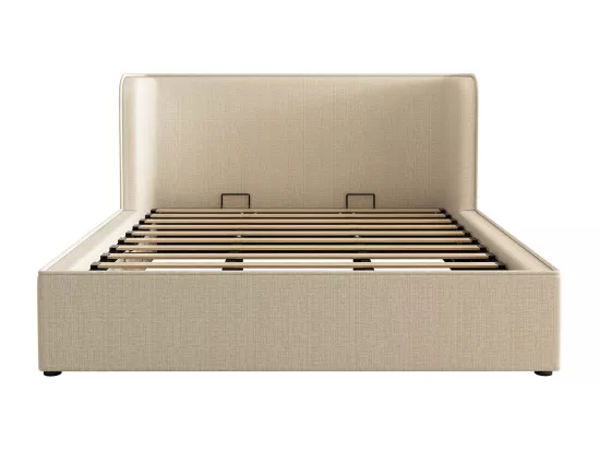 Lit double capitonné 180 x 200 avec larges oreillers latéraux et housse de cadre de lit amovible, lin, beige