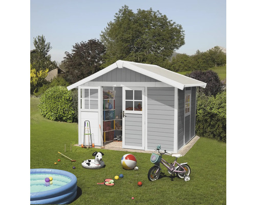 Grosfillex Lodge tuinhuis, L 370 x 295 cm, lichtgrijswit