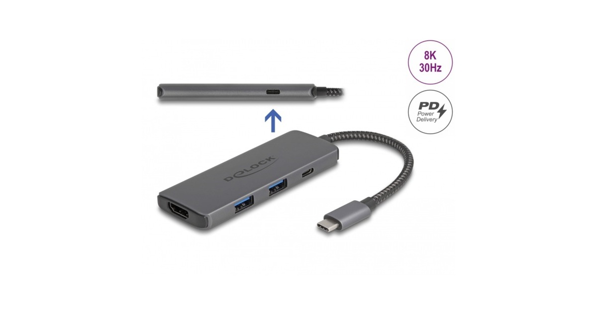 DeLOCKUSB Type-C Docking Station 8K  (Donkergrijs, HDMI, USB, PD 3.0 100 W)