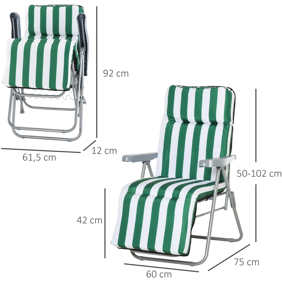 Outsunny Gartenstühle mit verstellbarer Rückenlehne und Polster grün-weiß