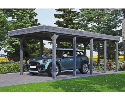 SKAN HOLZ Friesland enkele carport inclusief aluminium dakpanelen en H-paalankers, 314 x 708 cm, grijs