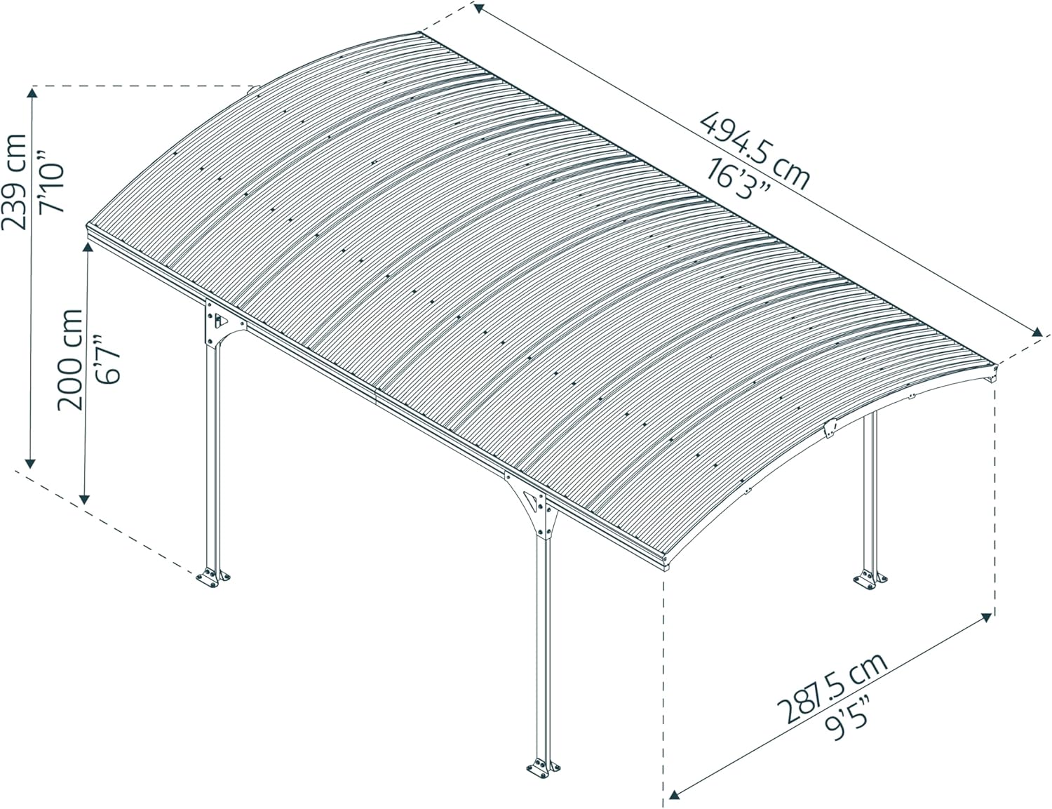 Canopia by Palram Carport Bausatz Atlas 5000 494,5 x 287,5cm Einzelcarport Polycarbonat in Anthrazit für PKW aus rostfreiem Aluminium