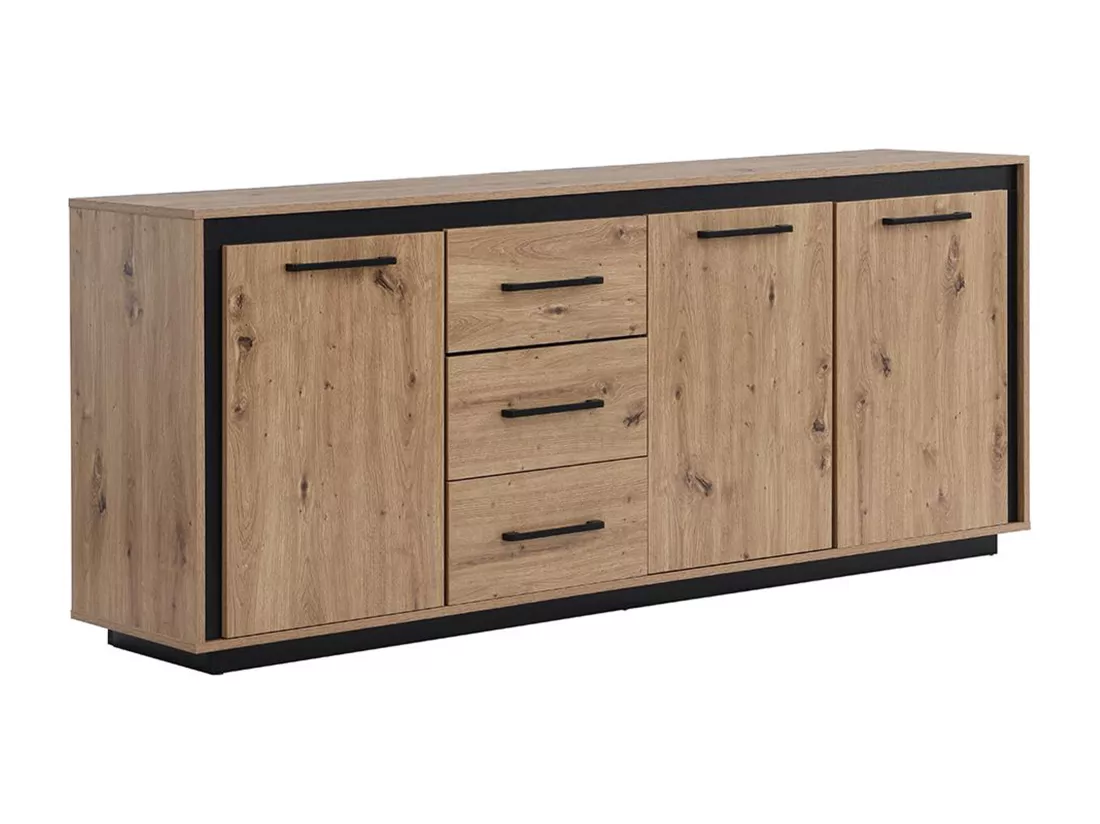 Buffet 3 portes et 3 tiroirs en MDF - Naturel et noir - NALAMANE