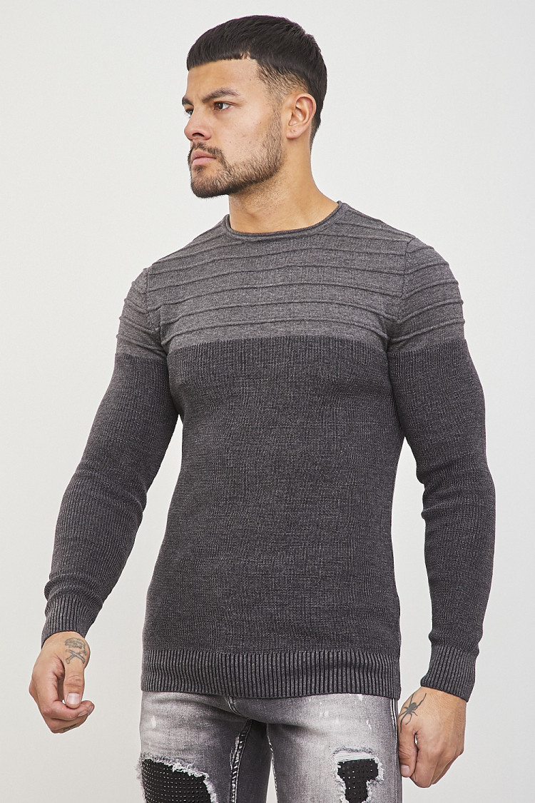 Pull fin bicolore gris