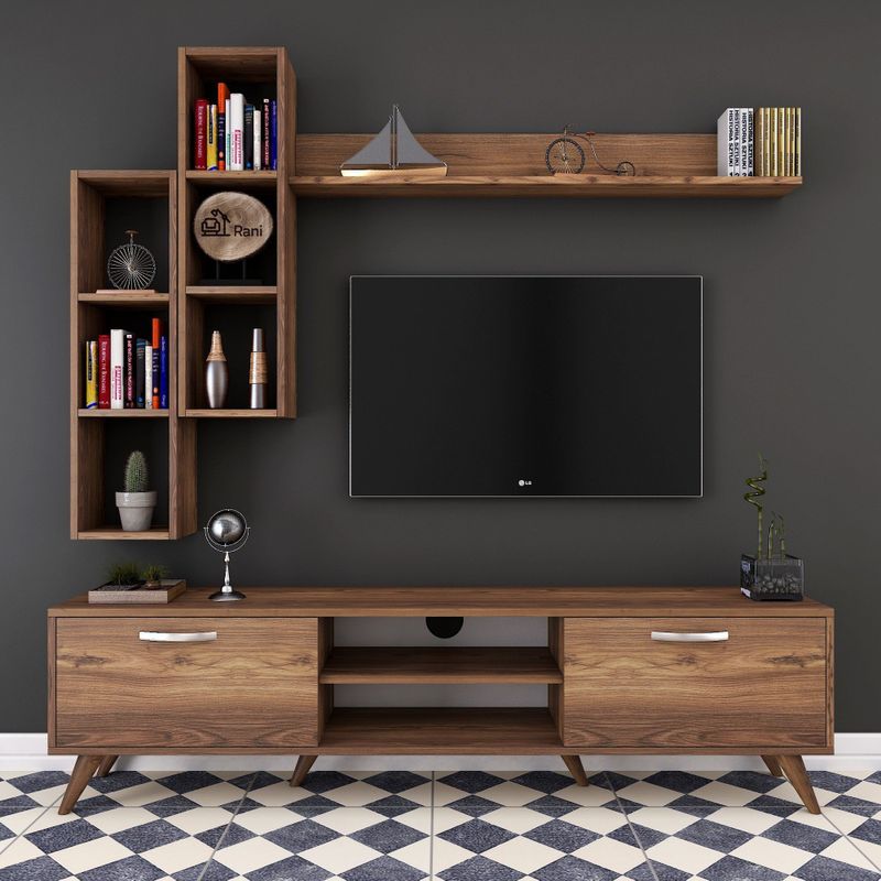 M16 - TV-meubel - Walnoot - 100% Melamine - 180 cm - 49 cm Hoogte - 35 cm Diepte
