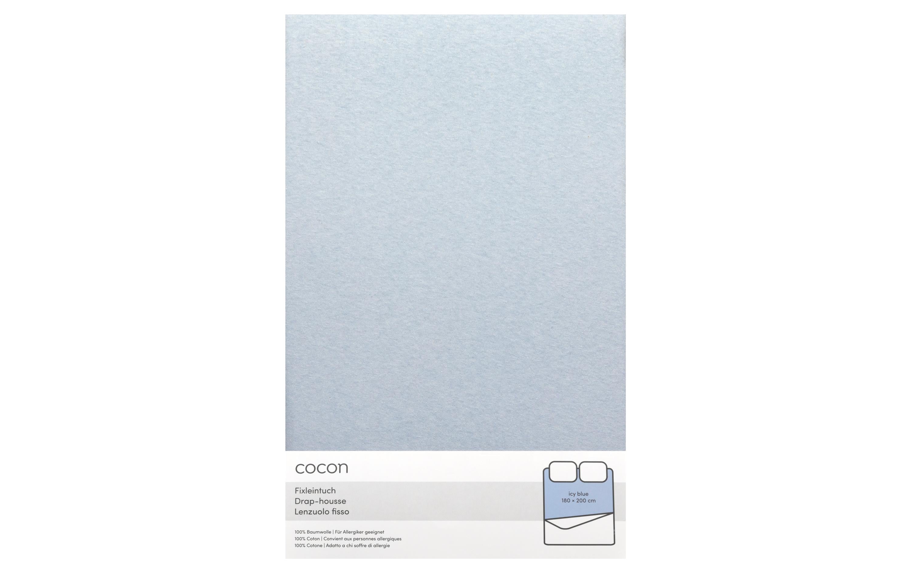 Fixleintuch 180-200 x 200 cm, EisblauSpannbettlaken aus reinem Baumwolljersey