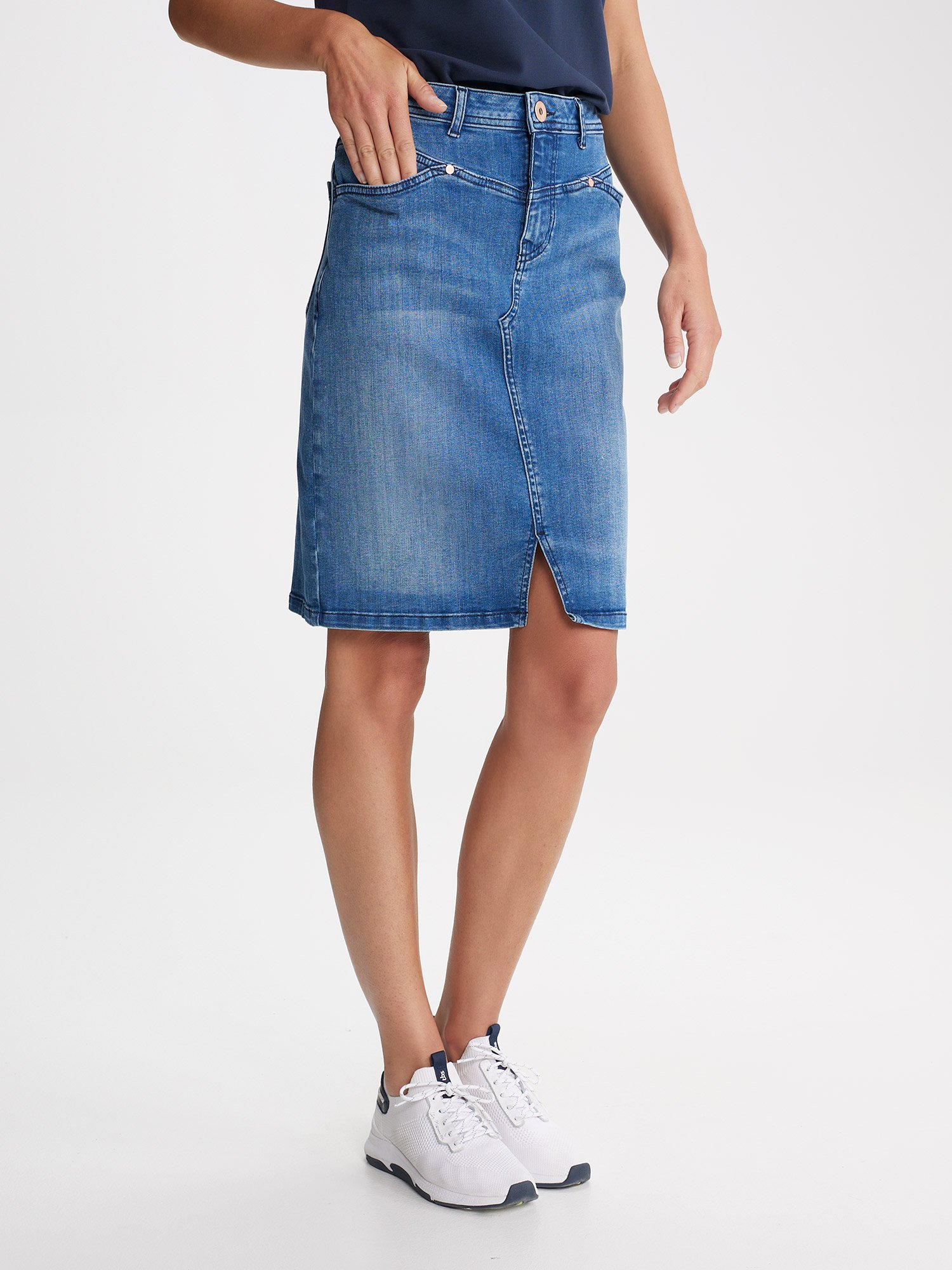 Jupe Femme Mi-Longue En Jean Coton Biologique Bleu