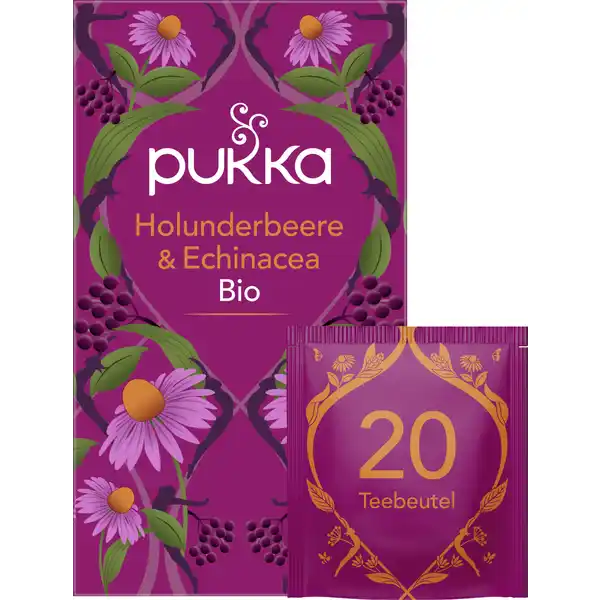 Bio-Früchte-Kräutertee Holunderbeere & Echinacea, mit Echinacea und dunkelroten Beeren