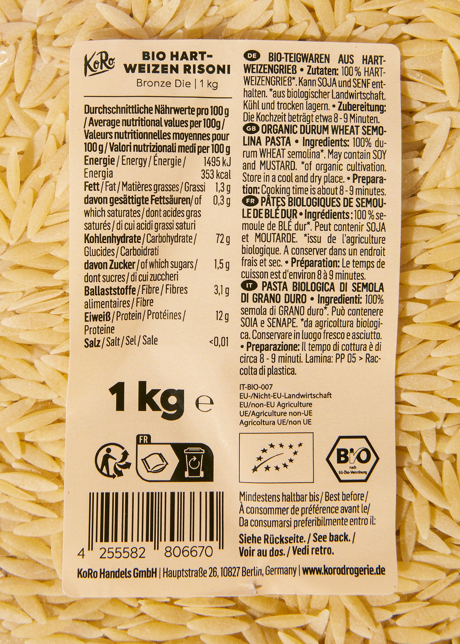 Bio Risoni aus Hartweizengrieß 1 kg