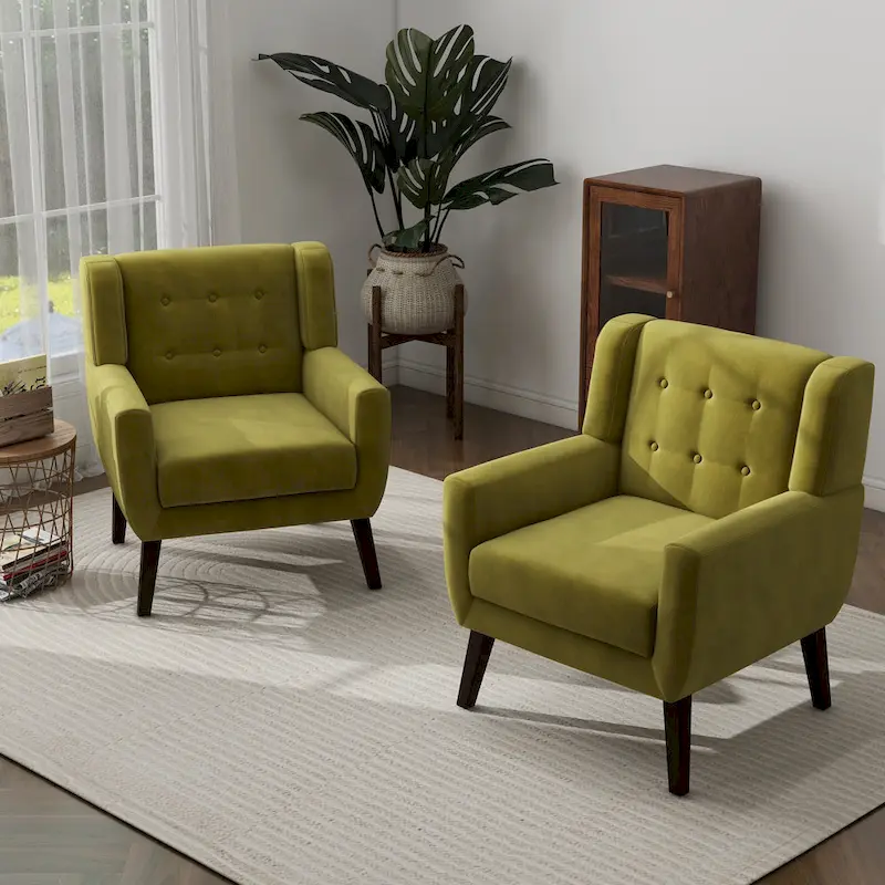 Set of 2 Velvet Living Room Accent Chair Upholstered Armchair