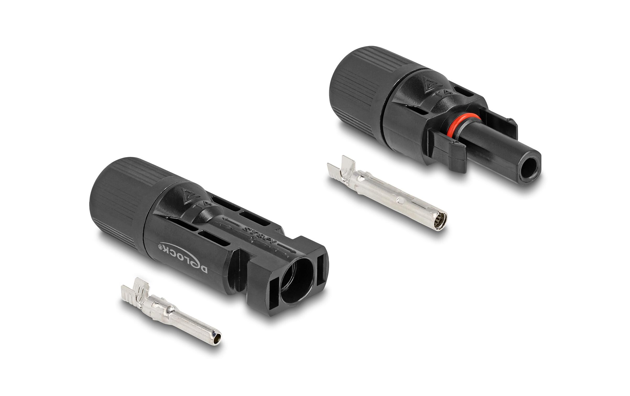 Steckverbinder DL4 Solar für Kabel zum Crimpen, 2 StückDelock DL4 Solar Steckverbinder für Kabel zum Crimpen, Stecker und Buchse, schwarz 2 Stück
