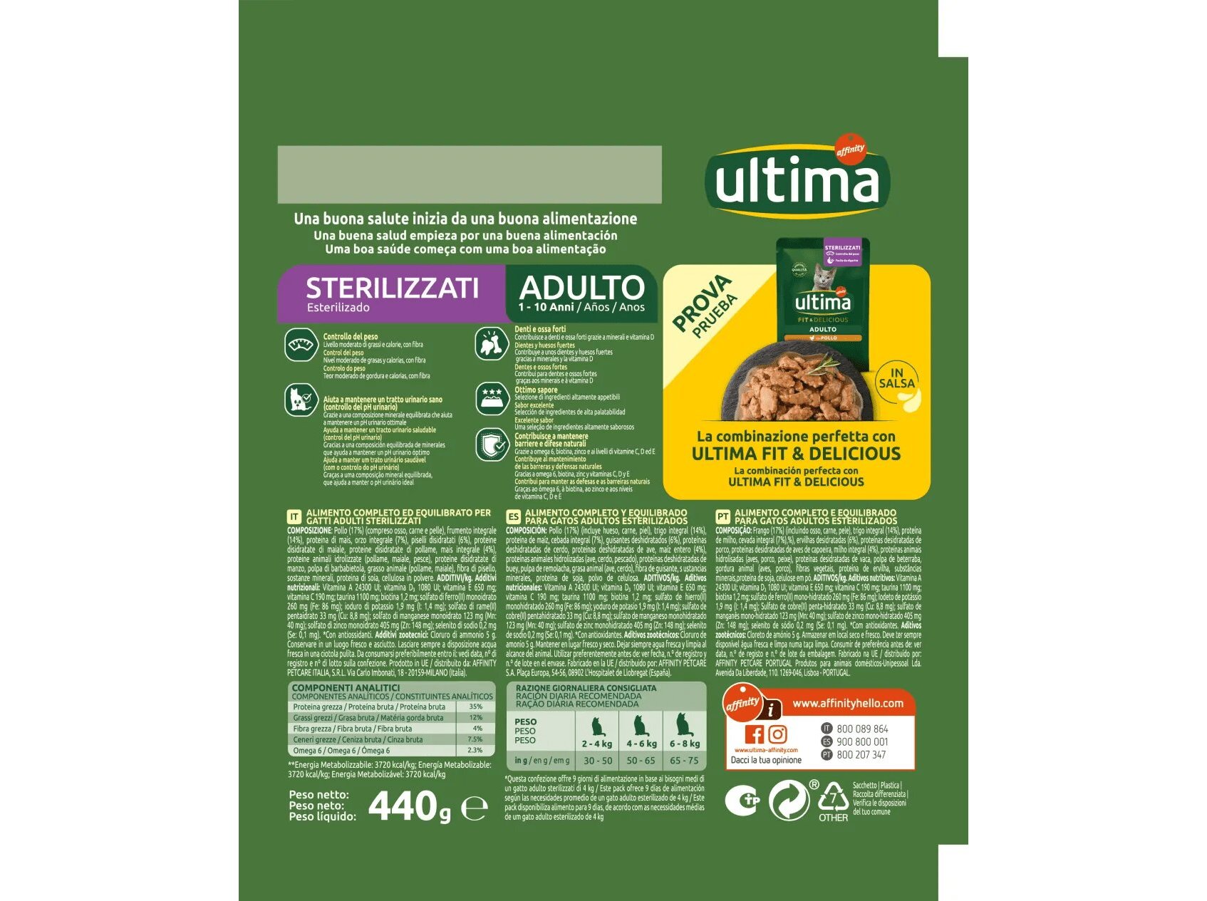 RAÇÃO GATO ESTERILIZADO ULTIMA FRANGO 440G