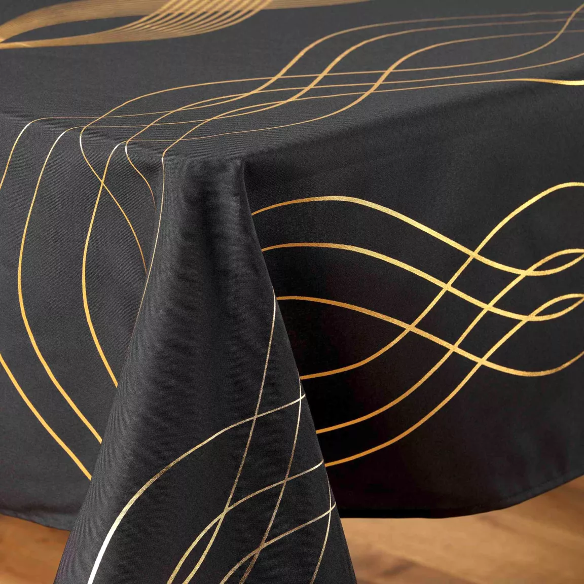 Nappe de Noël rectangulaire (150 x 300 cm) Elona métallisé Noir