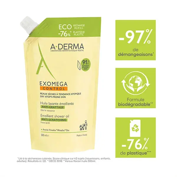 Refil de Óleo de Limpeza Emoliente Anti-Arranhão A-Derma Exomega Control 500ml