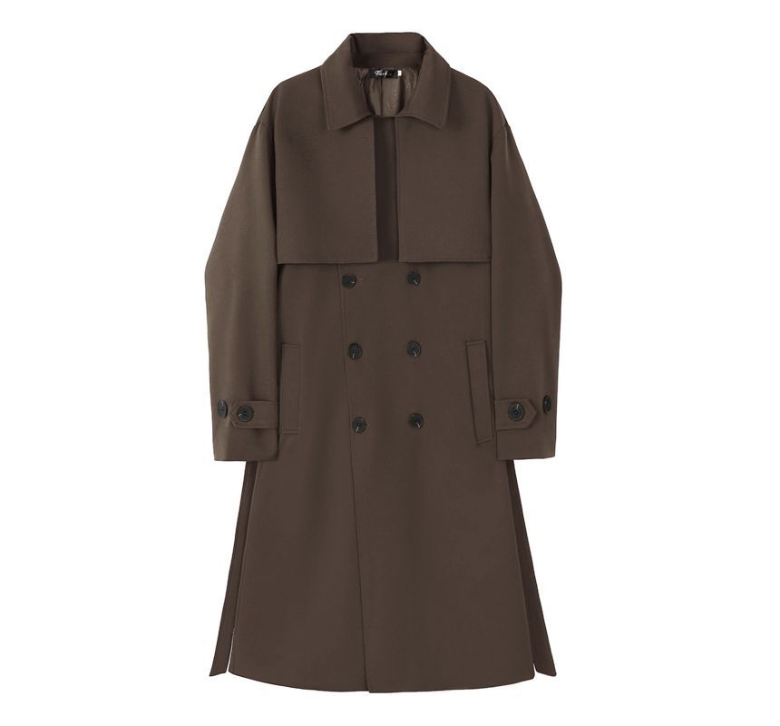 Freehop - Effen midi-trenchcoat met dubbele rij knopen
