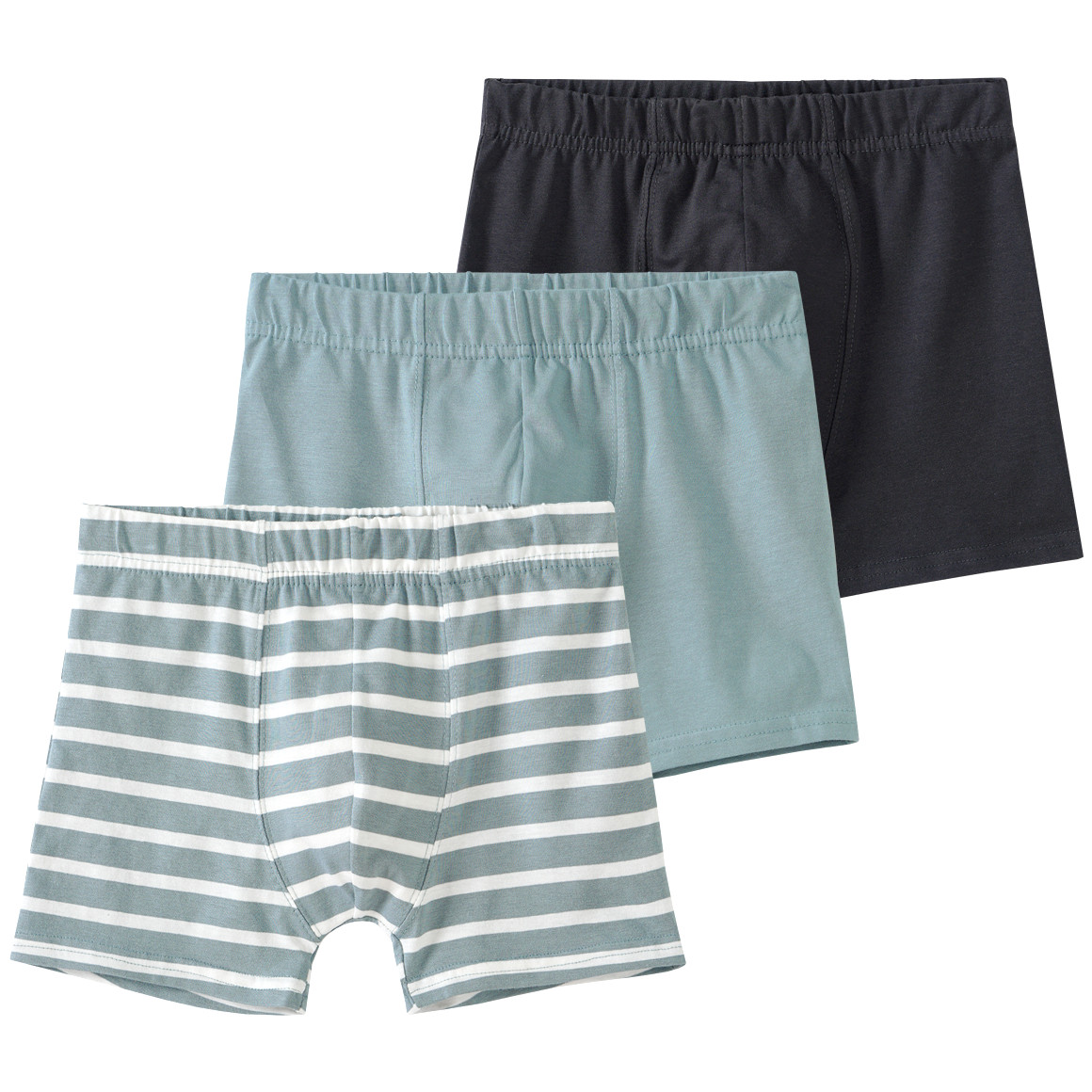 Famy 3 Jungen Boxer mit Bio Baumwolle salbei / dunkelgrau / weiss