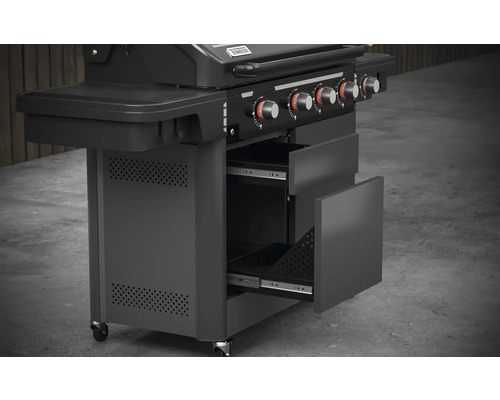 Tenneker® Gasgrill Halo Power Zone TG 4 180,4 x 61 x 117,5 cm 4-pits + zijbrander, gietijzeren rooster, platformsysteem, glazen inzetstuk in het deksel