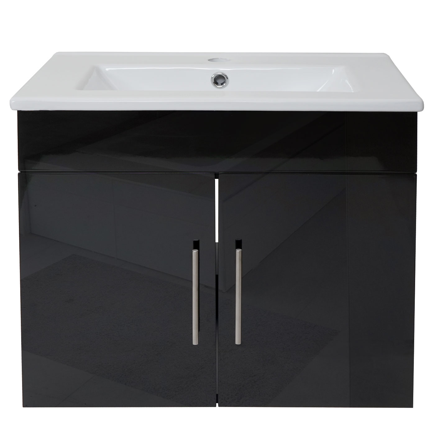 Waschbecken + Unterschrank MCW-D16, Waschbecken Waschtisch, MVG-zertifiziert, hochglanz 60cm ~ schwarz