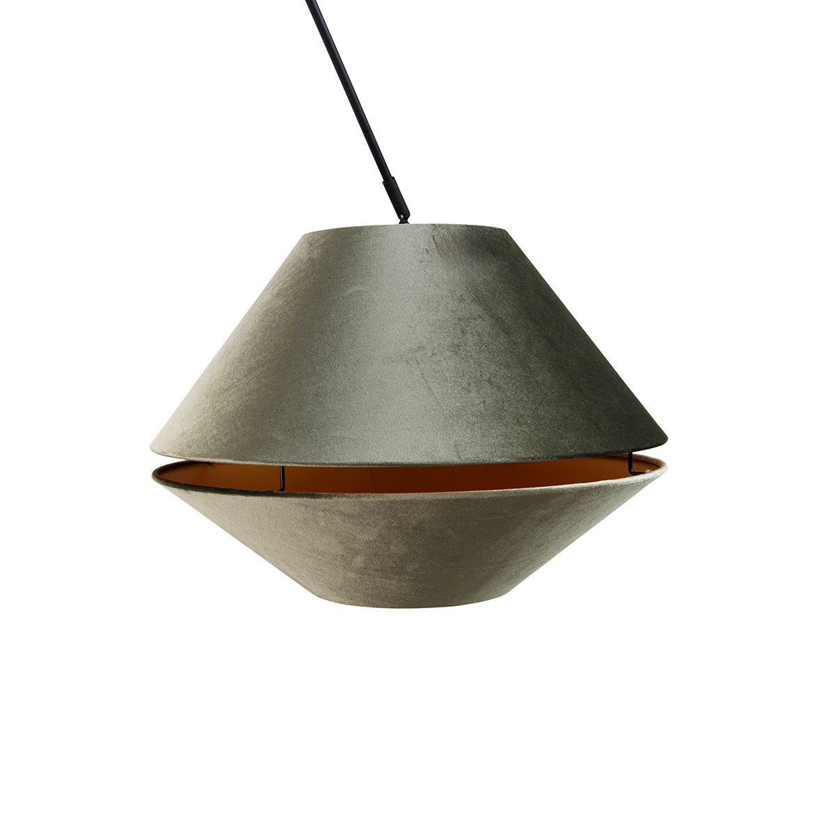 Hanglamp zwart met dubbele velours lampenkap groen met gouden binnenkant - Blitz