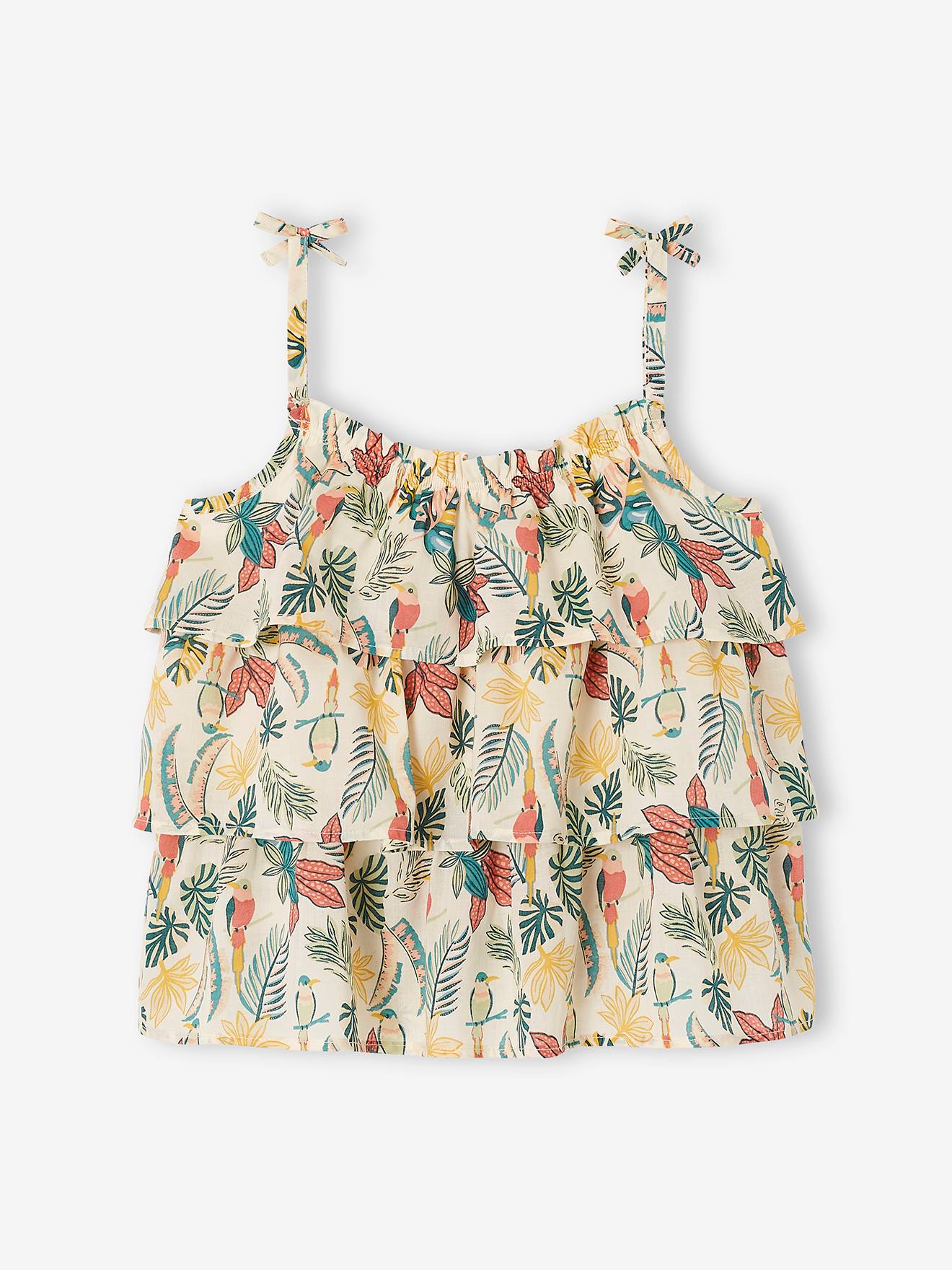 Blusa estampada com babados, para meninas, estampa bege média