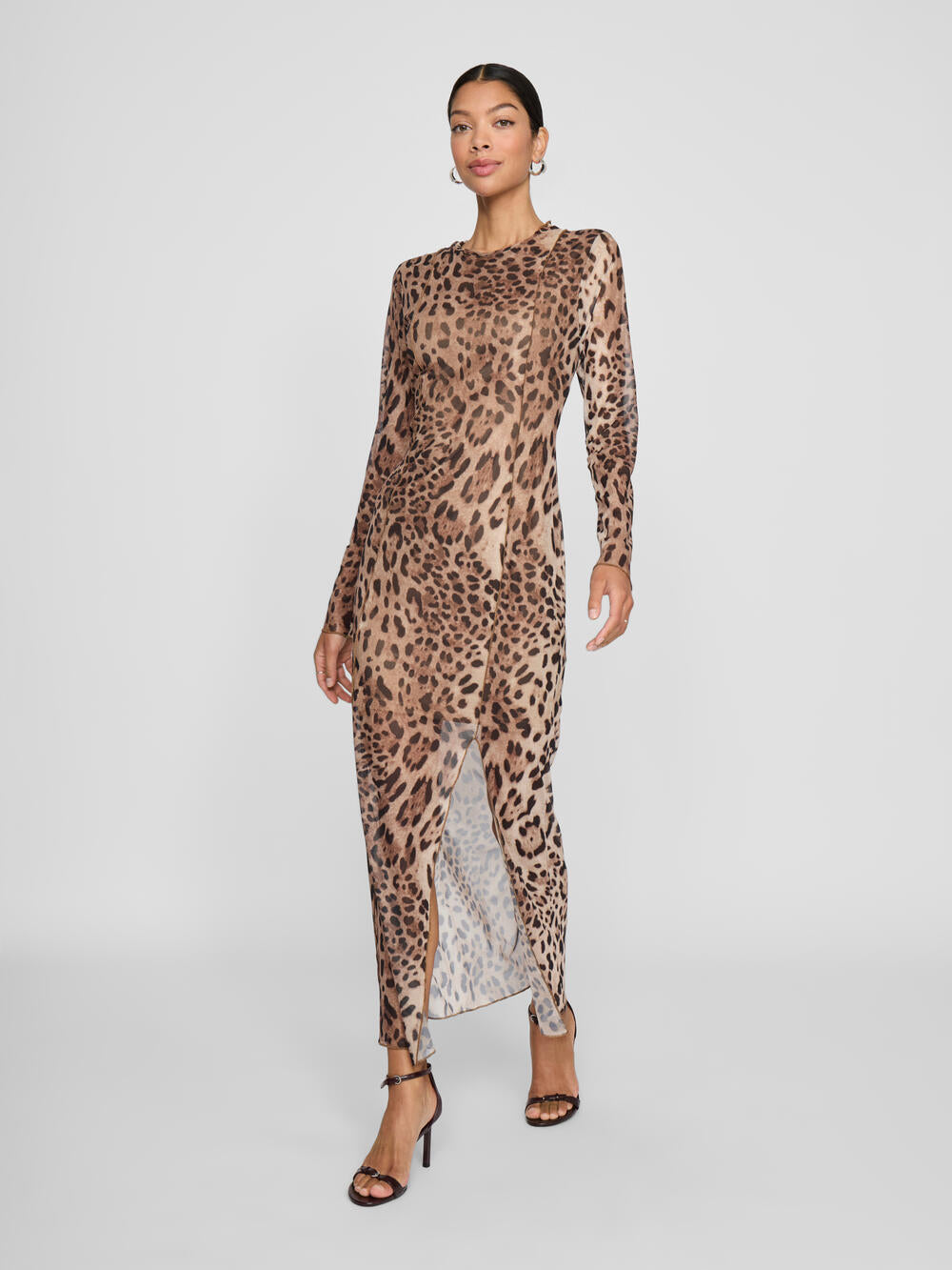 Vila  Vininna L/S Mesh midi kjole - sort