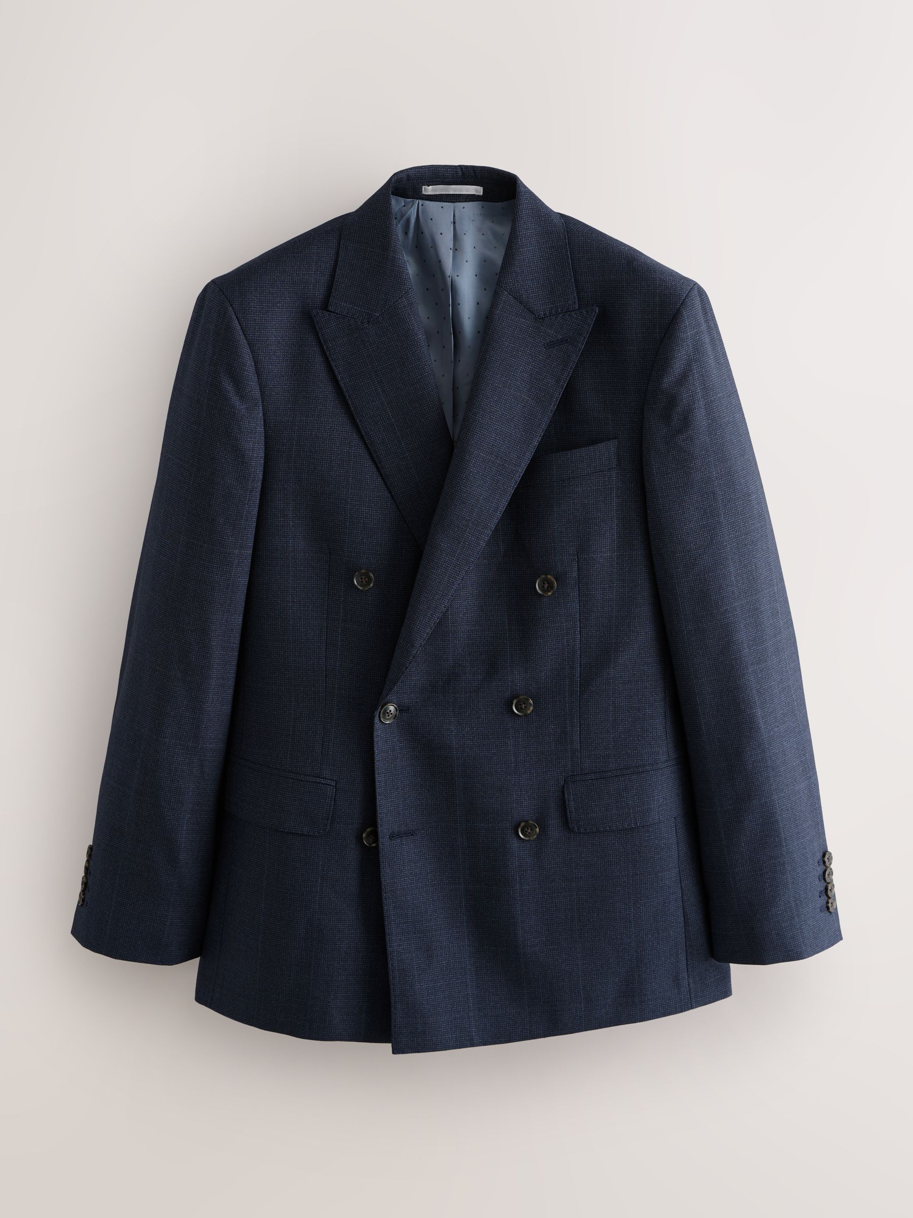 Donkerblauw - Signature Marzotto 100% Italian Wool Double Breasted Check Suit Jacket