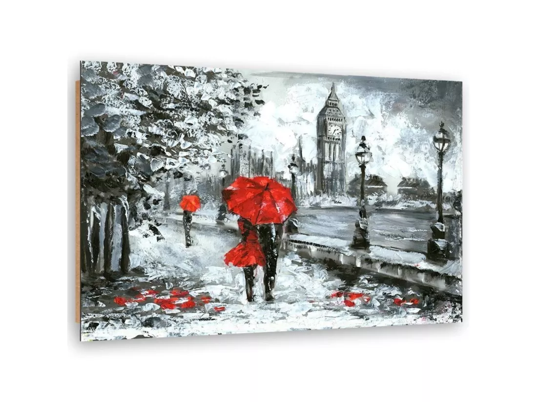 Tableau bois londres sous la pluie - 120 x 80 cm