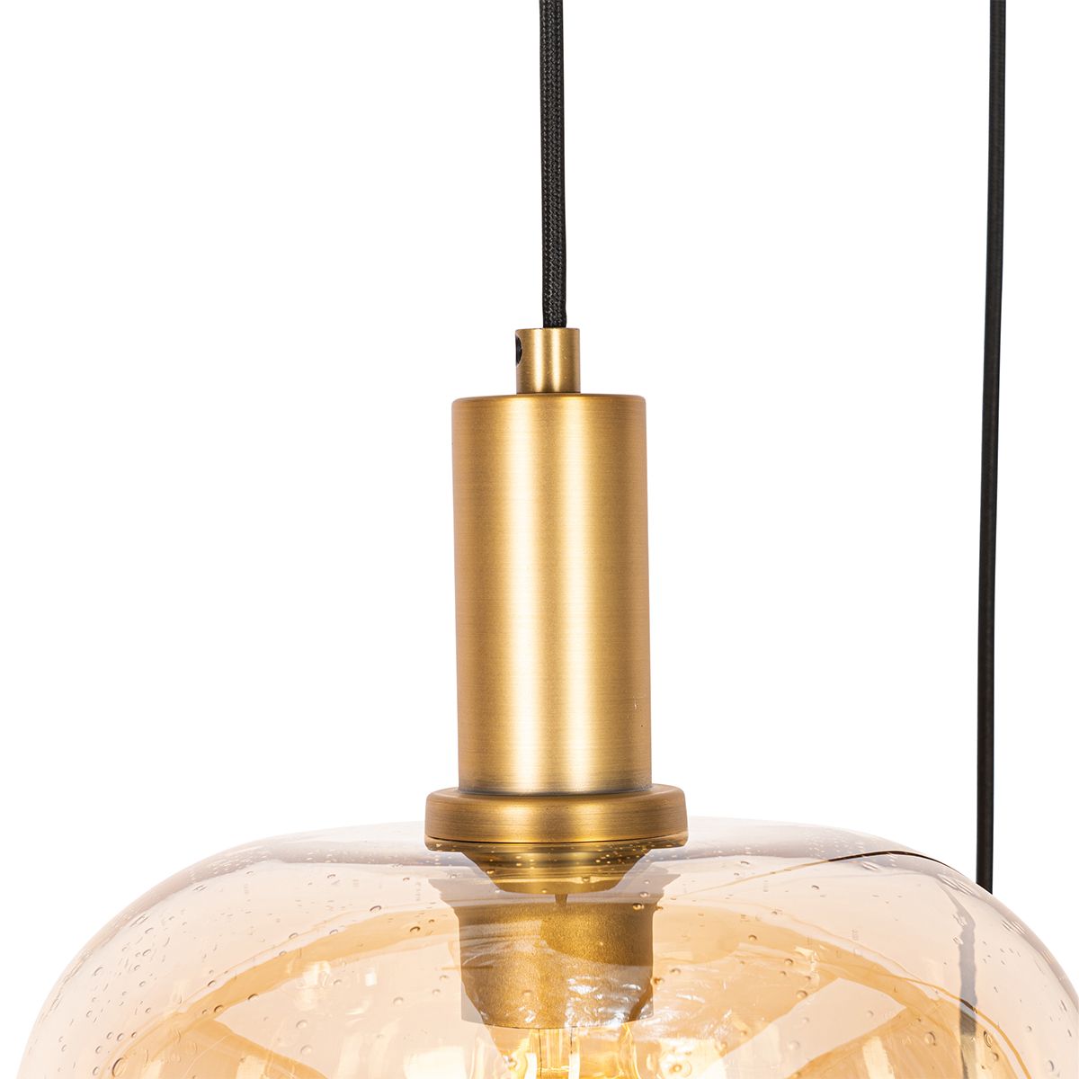 Smart hanglamp zwart met messing en amber glas 3-lichts incl. 3 Wifi G95 - Zuzanna