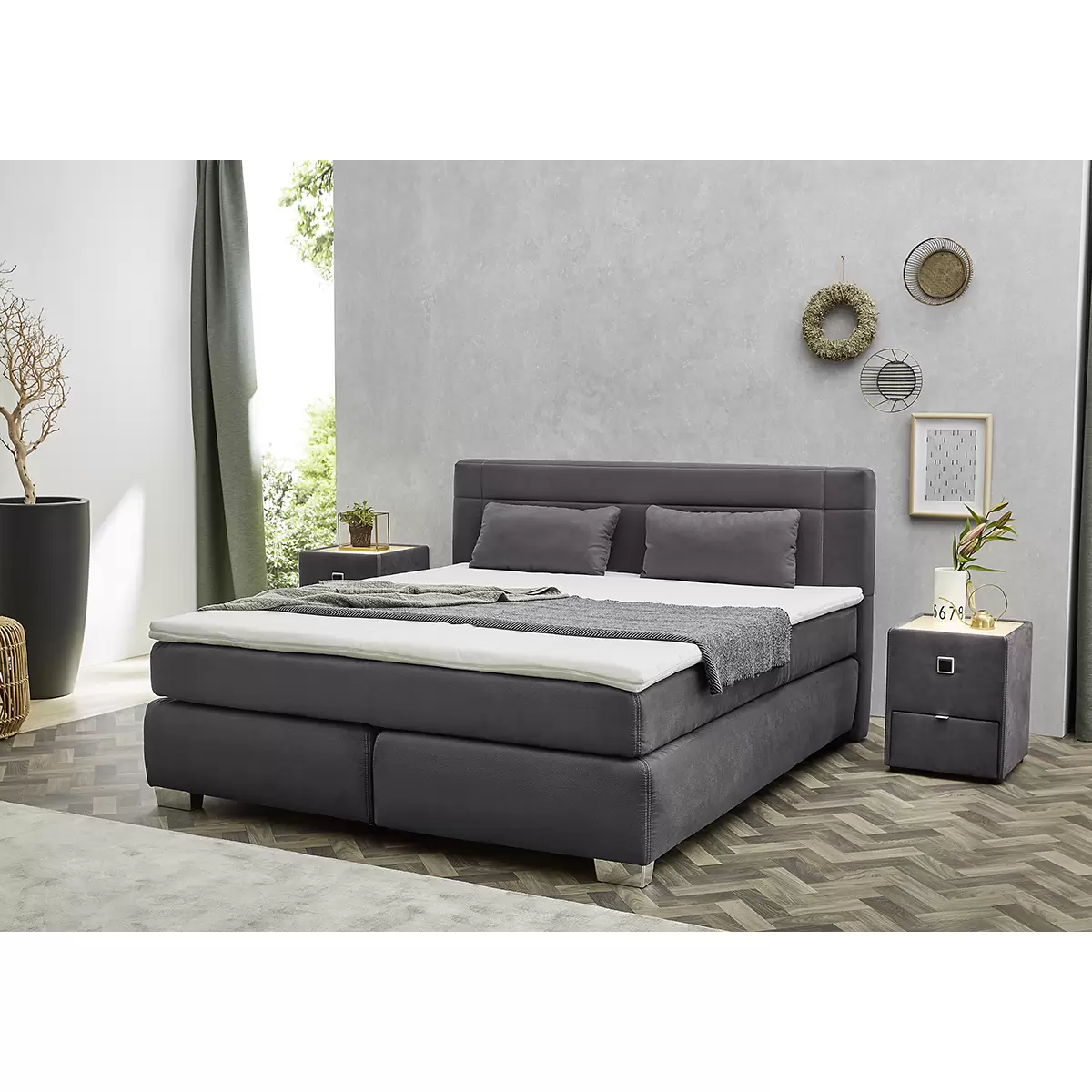 Boxspringbett Recife Max 180x200 Dunkelgrau