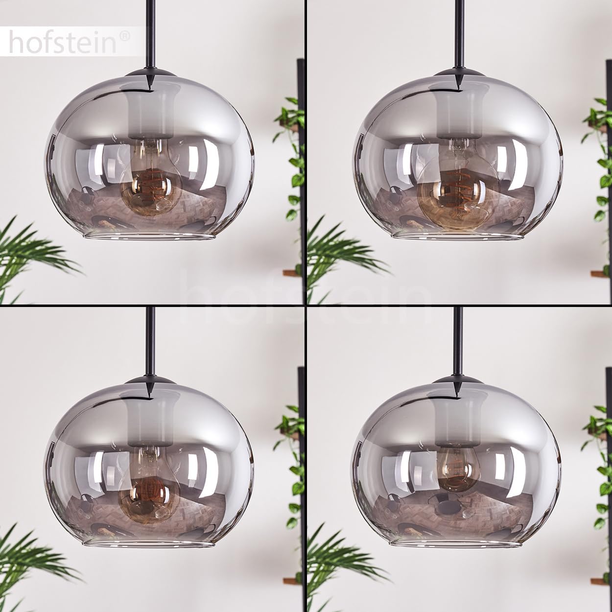 Hängeleuchte Apedo, Hängelampe aus Metall/Glas in Schwarz/Rauchfarben, Leuchte im Vintage/Retro Design mit Schirmen aus Glas (Ø 20 cm), Höhe max. 147,5 cm, 4 x E27, ohne Leuchtmittel