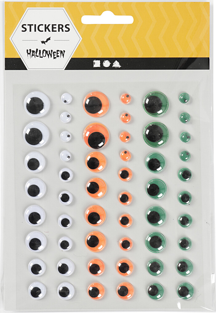 Rulleøjne - Ø 6+8+10+12+15 MM - Grøn - Orange - Hvid - 1 Ark - 54 Stk