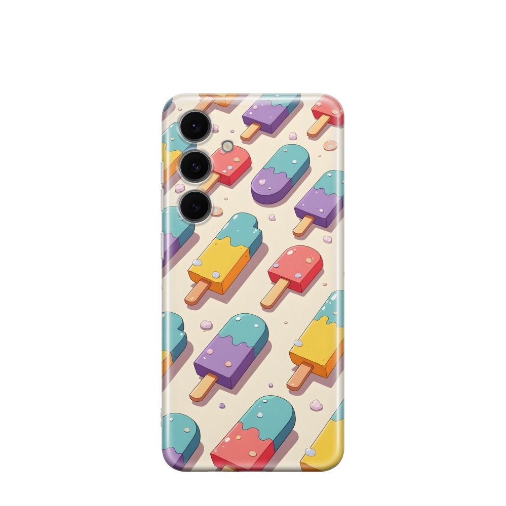 Samsung Galaxy S24 FE Gummi Hülle Eis am Stiel 1 - Blau / Gelb / Rot