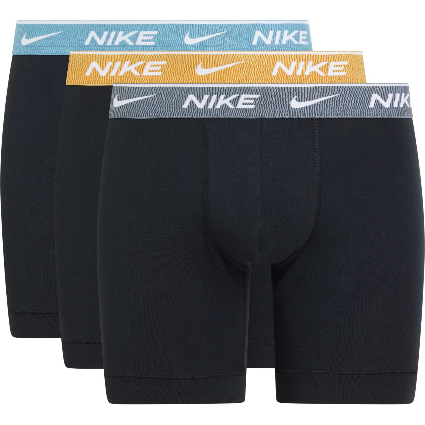 Nike Everyday Cotton Boxershort Brief 3-Pack Zwart Grijs Geel Lichtblauw
