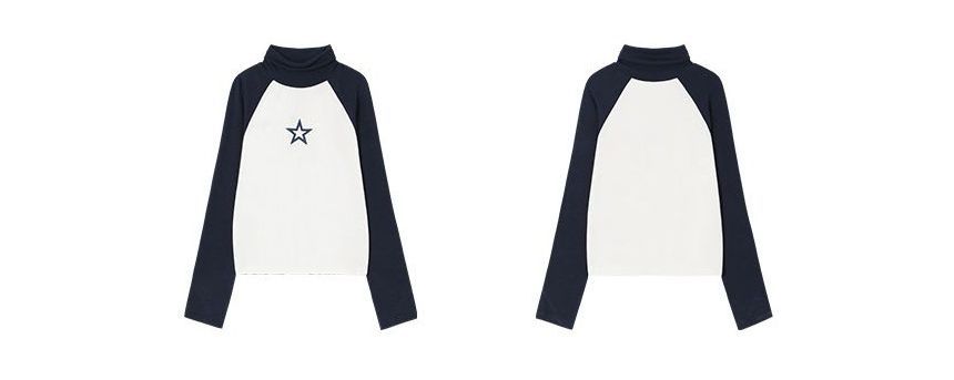 Jeshili - T-shirt met lange mouwen en coltrui en sterrenprint en raglanmouwen