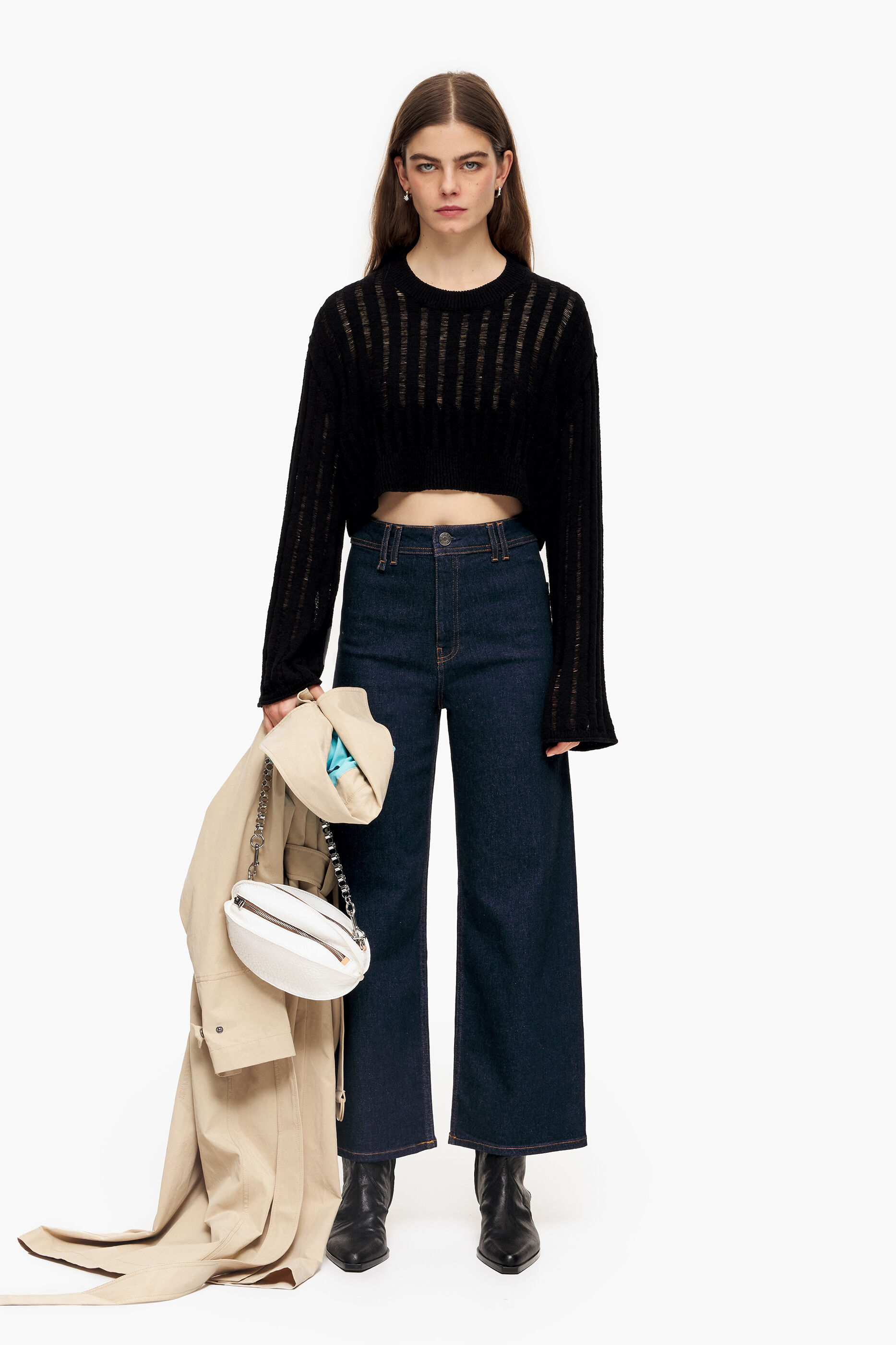 CULOTTE - Calça jeans azul escura de cintura alta