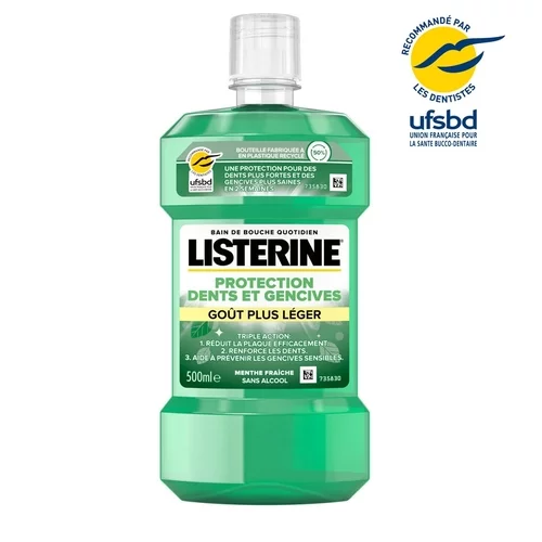 Bain de Bouche Protection Dents et Gencives - Goût Léger Listerine - 500ml