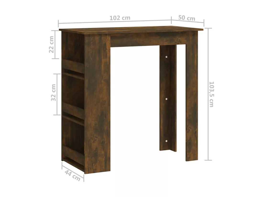 Table de bar et étagère de rangement Chêne fumé 102x50x103,5 cm