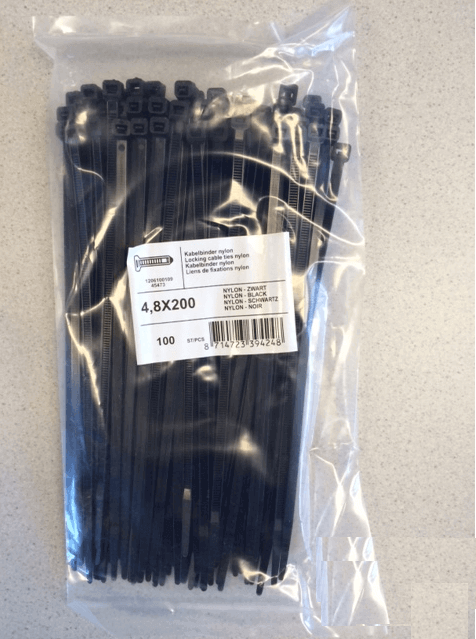 Tie-Wrap Kabelbinders 4,8 x 200 mm (Verpakt per 100 stuks)