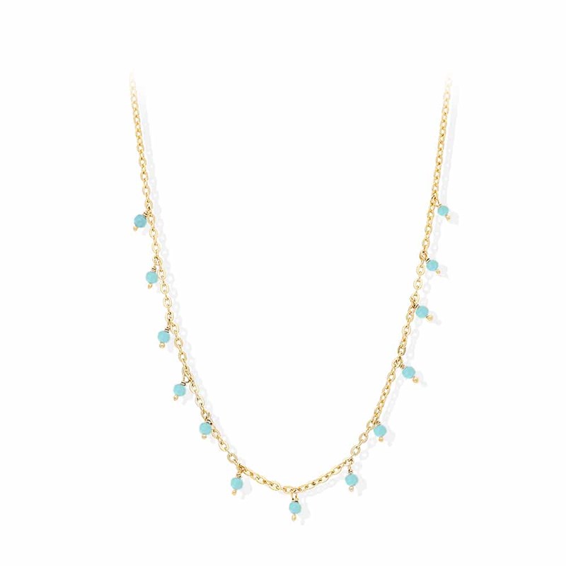Collier Argent Doré Petites Goutte Perles Turquoise
