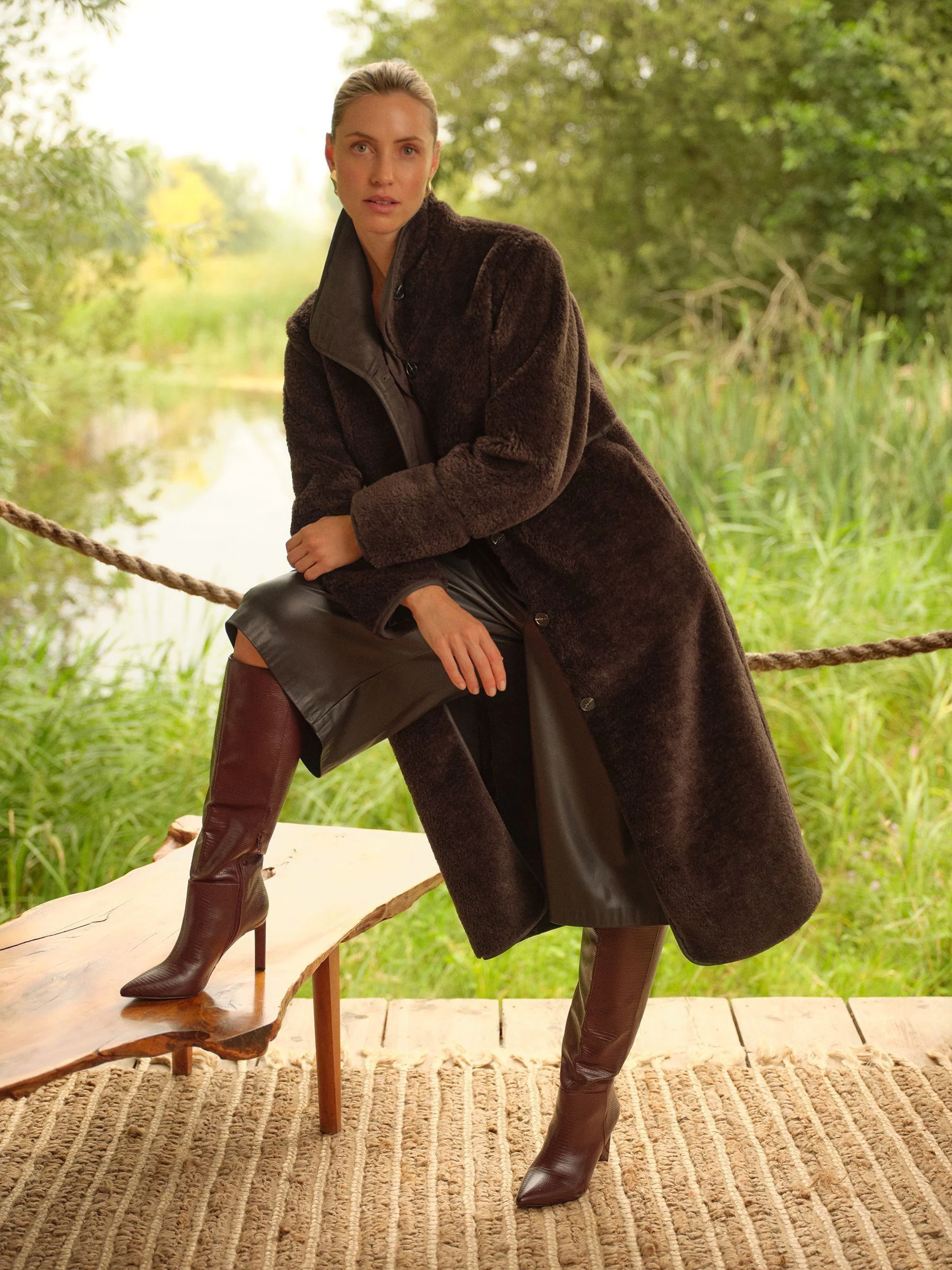 Love & Roses Tipped Midi Shearling Coat