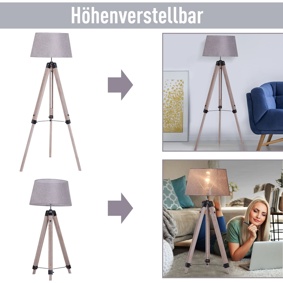 HOMCOM Tripod-Stehleuchte natur, grau