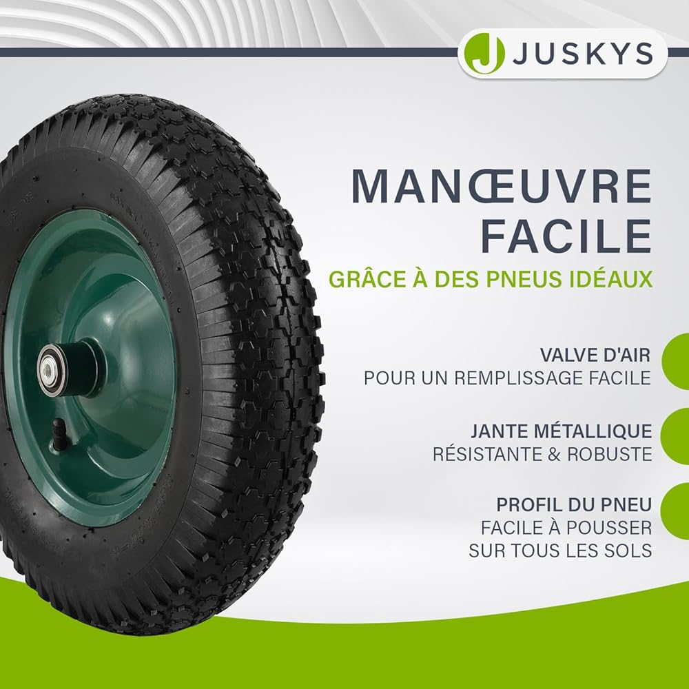 Brouette Juskys Garden | Volume de 100 litres| 210 kg | Pneus à air avec Jante en métal | Cuve galvanisée | Jardin brouette à Pousser brouette de Transport : Commerce, Industrie et Science