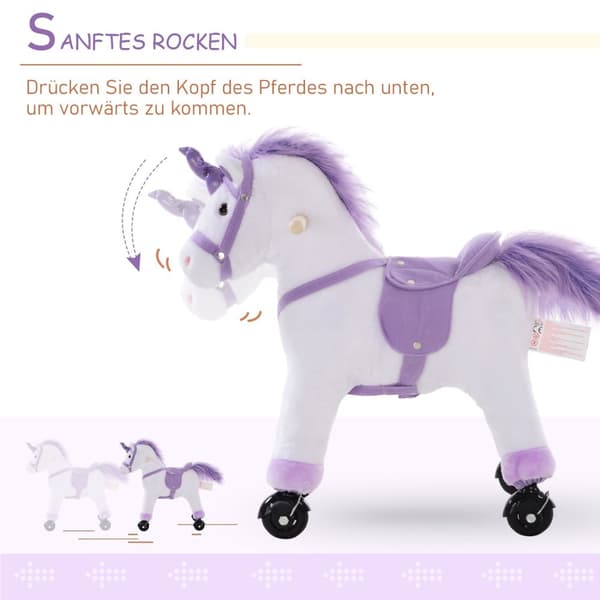 Ridehest På Hjul I Lilla Lekehest Med Nagende, Plysj Ridedyr For Barn, 55X23X60 Cm